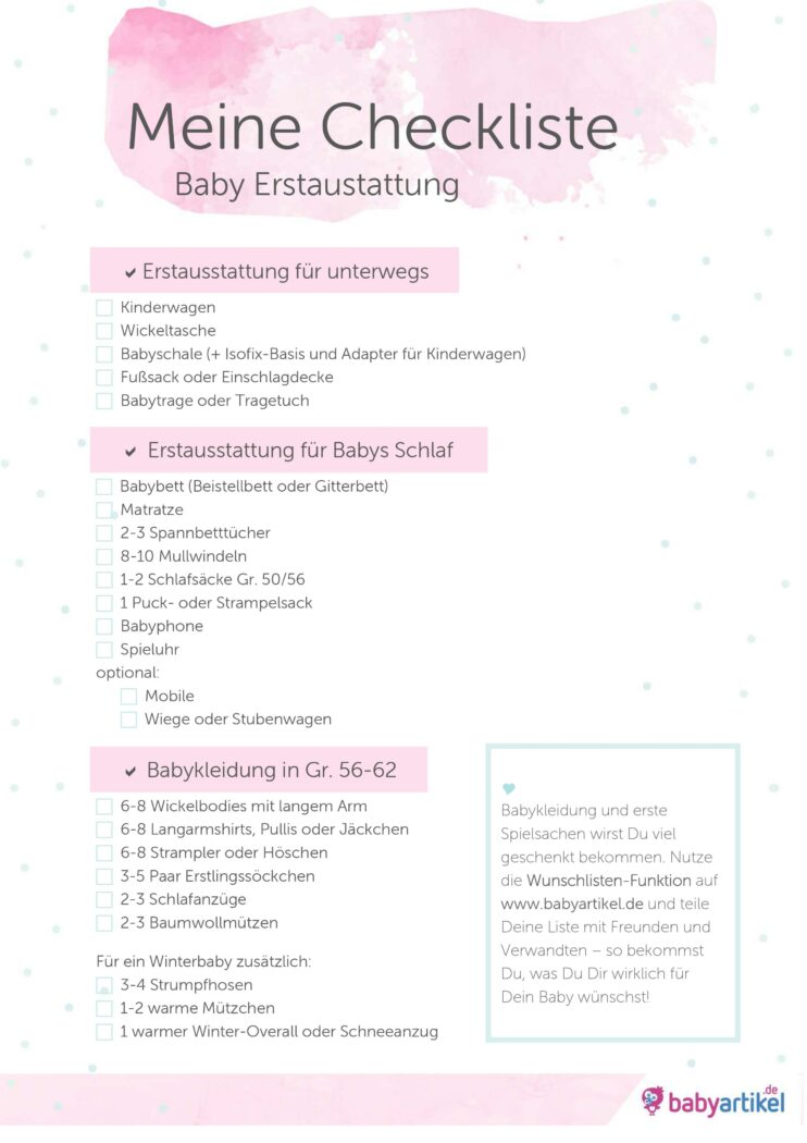 Baby Erstausstattung Liste PDF, Erstausstattung Checkliste Ausdrucken, Babyausstattung sparen, Erstausstattung was braucht man wirklich