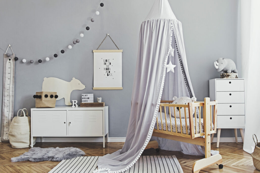 Babyzimmer einrichten Junge Grau Sterne