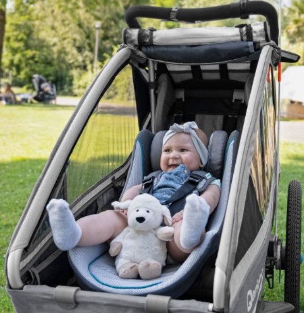 queridoo babyschale für fahrradanhänger mit baby
